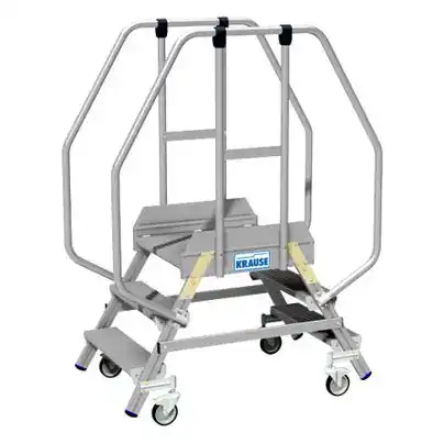 Dobbel plattformtrapp i aluminium med 2x3 trinn, rekkverk og fire hjul